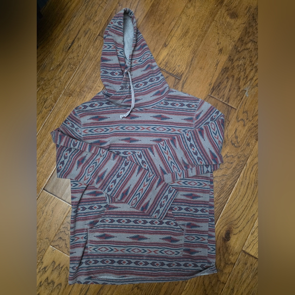 Carbon Gray and Red Patterned Hoodie sz Large